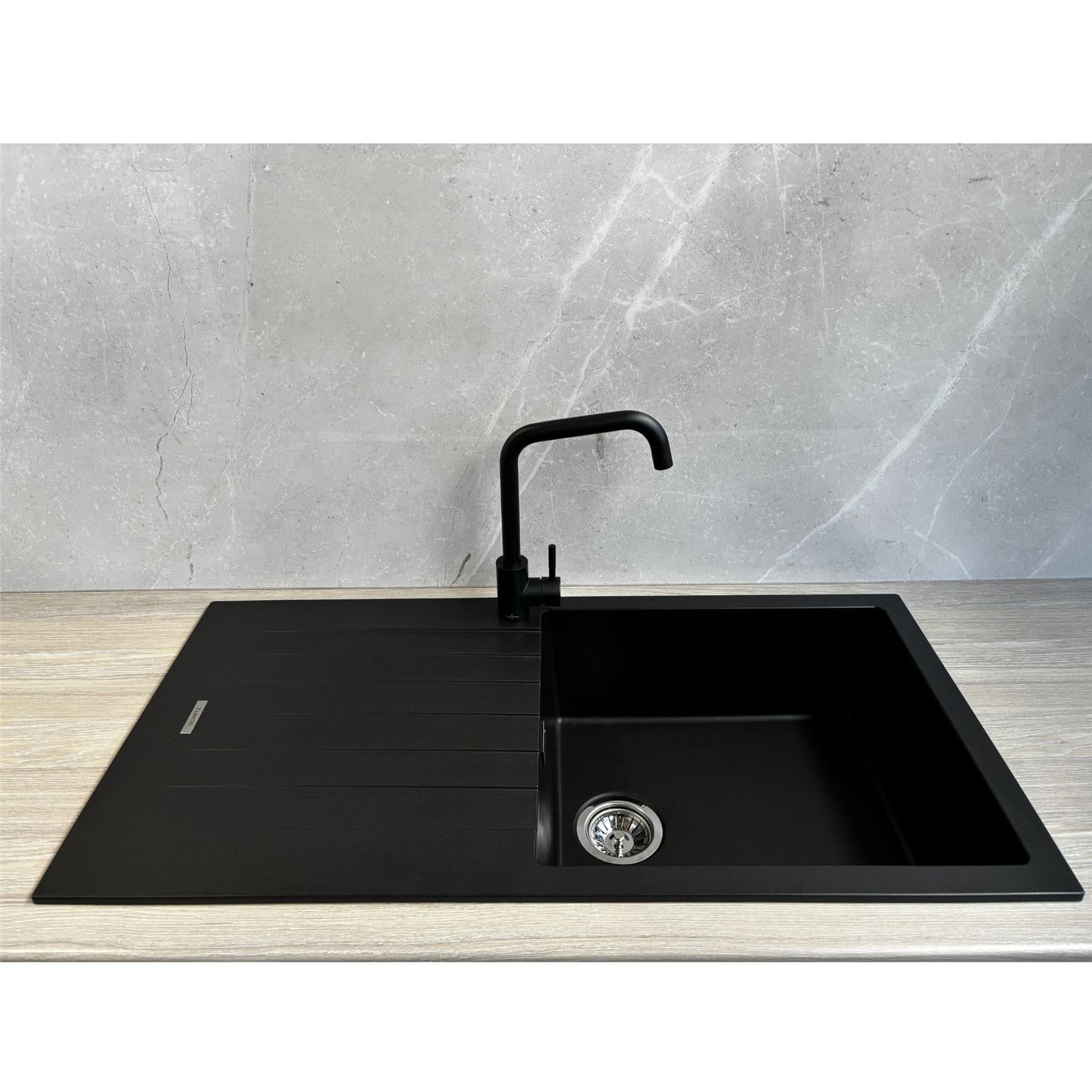 Liquida LG100BL 1.0 Bowl Granite Reversible Inset Black Kitchen Sink With Waste